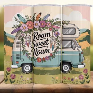 Boho RV Tumbler Wrap: Dreamcatcher Floral Van Design (PNG Digital Download)