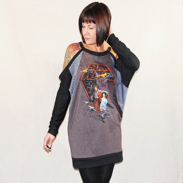 Star Wars Dolman Sleeve Dress - Reconstructed Upcycled Brown T-Shirt  - Made to Order