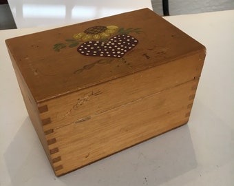 VINTAGE RECIPE BOX Wooden Box File Box Sunflower Heart Hand painted Criole 3 x 5 Kitchen Decor