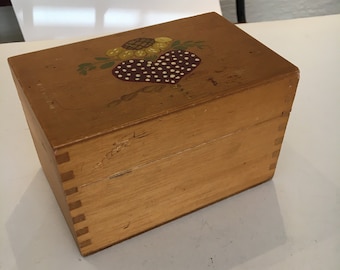 VINTAGE RECIPE BOX, Wooden Box, File Box, Sunflower, Heart, Hand painted, Criole, 3 x 5, Kitchen Decor