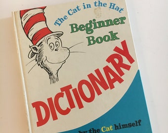 The CAT In The HAT, Beginner Book DICTIONARY, P D Eastman, Vintage 1964, Childrens Book, Hardcover Book, Collectible, Pictures, Gift Idea