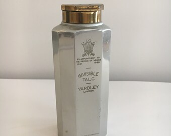 Vintage Yardley Invisible Talc, Yardley London, Vintage Powder, Silver Gold Metal, Collectible, Gift Idea, Unique Bottle