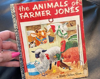 The Animals of Farmer Jones by Leah Gale, Vintage 1981, Little Golden Book, Hardcover Childrens Book, Colorful Pictures, Collectible