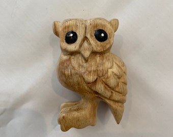 Vintage Wooden Owl, Hand Carved, Standing Owl, Brown Owl, Home Decor