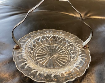 Vintage Serving Dish, Glass Dish, Metal Handle, NO SPOON, Vintage Housewares, Serving Dish, Candy Dish