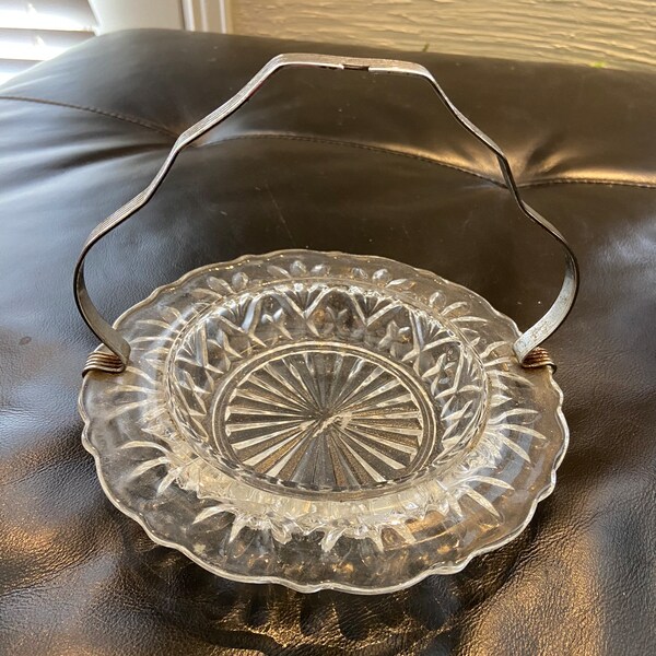 Vintage Serving Dish, Glass Dish, Metal Handle, NO SPOON, Vintage Housewares, Serving Dish, Candy Dish