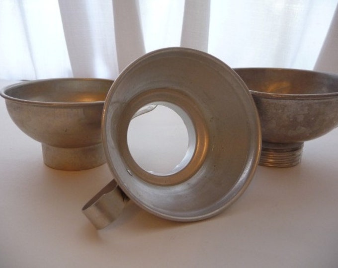 Vintage Canning Jar Funnels Set of Three Aluminum With Handles Cooking