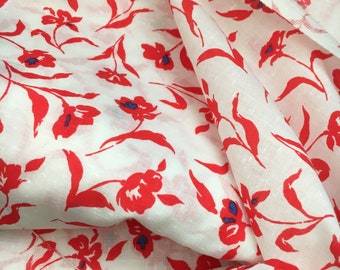 WAMSUTTA FABRIC 3 Yards+, Vintage Linen like Fabric, Red Flowers, Red White Fabric, Sewing Supplies, Sewing Fabric, Collectible Fabric