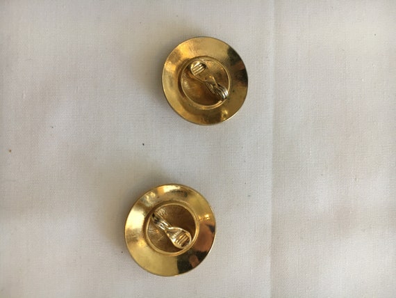 MONET Clip On EARRINGS, Vintage Red Gold Round Cl… - image 4