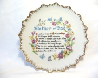 Mother and Dad Souvenir Plate, Vintage Decorative Plate, Made in Japan, Ponderosa Ranch, Collectible