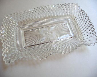 GLASS CANDY DISH, Vintage Glass Dish, Wavy Edges, Serving Dish, Home Decor, Housewares, Unique Dish, Cottage Chic, Cookie Dish