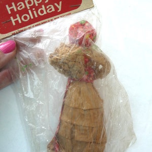 CORN HUSK Woman, Vintage Happy Holiday Decor, NOS, Howard Berger, Woman with Basket image 2