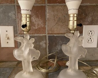 Vintage Fred Astaire Dancers Lamps Frosted Glass Set of Two Lamps New Wiring Small Old Lamps Home Decor Lighting