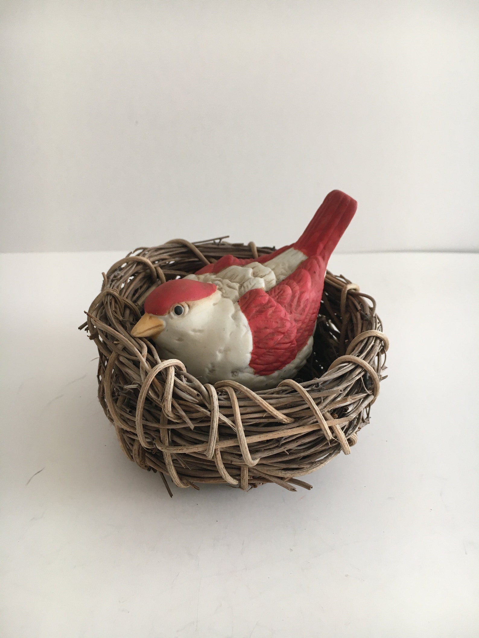Vintage Bird in Nest Ceramic Bird Pine Needle Nest Red Etsy