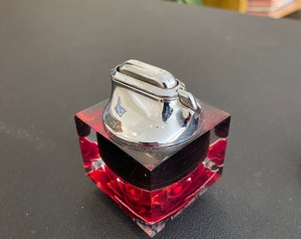 VINTAGE LIGHTER, Mid Century Modern, Unique Lighter, Acrylic Metal, Heavy Lighter, Red Silver Clear, Gift Idea, Collectible Lighter