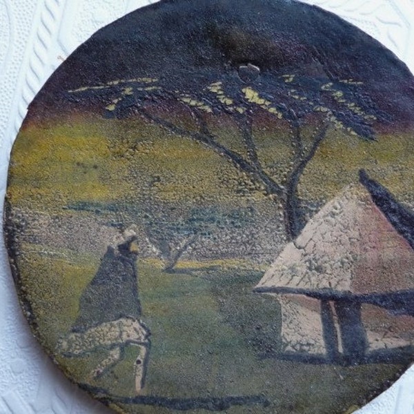 Vintage 1967 ETHIOPIA Art - Wall Hanging - African Art - Hand Crafted - Metal Tin - Art - Collectible