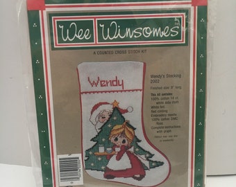 Counted Cross Stitch Kit Wendys Stocking Christmas Stocking PATTERN Wee Winsomes Sewing Kit Vintage 1984