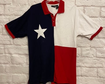Mens Large TEXAS SHIRT Vintage Mens Large Shirt Star Polo Style Short Sleeves Mens Clothing