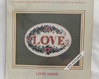 Love Signs Weekenders Needlepoint Embroidery Sewing Kit Mat Stamped Fabric Sewing Supplies New Old Stock Gift Idea