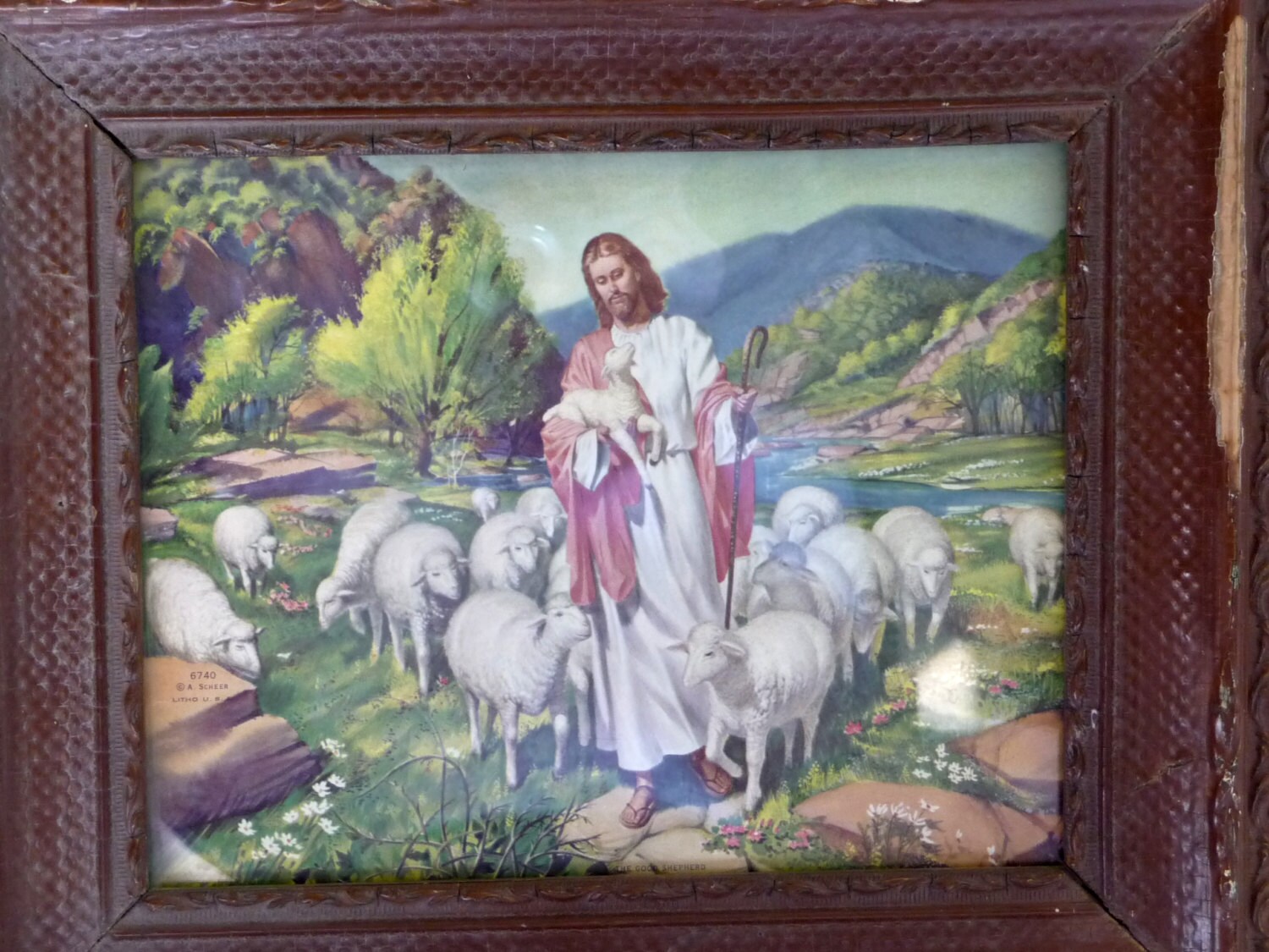 Jesus the Good Shepherd, A. Scheer, Bible Story, Religious Vintage Litho Picture, Christian, Collectible, Gift Idea