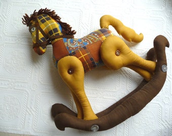 ROCKING HORSE Vintage Fabric Stuffed Horse with Moveable Legs Buttons Handmade Vintage Nursery Decor