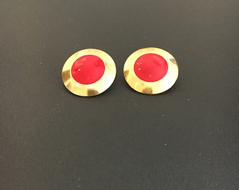 MONET Clip On EARRINGS, Vintage Red Gold Round Clip On Earrings, Unique Earrings, Classy, Unique Gift Idea