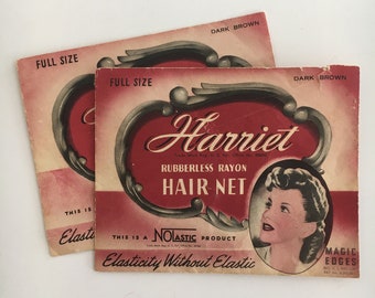 Vintage Hair Net, ONE Hair Net, Harriet Hair Net, Rubberless Rayon, Two Packages, Nolastic Product, Dark Brown, Collectible