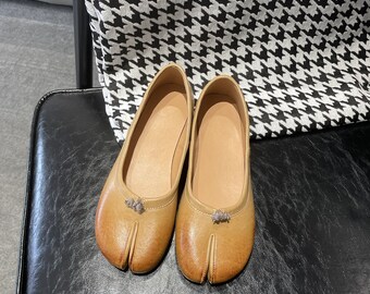 Vintage Light Brown Flats,Split Toe Ballerina Shoes,Women Tabi Ballet Shoes Sandal Split Toe,Women's Shoes,Flat Shoes,Casual Shoes,For Her