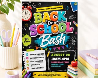 Editable Back To School Bash Flyer, Back To School Party Invitation Flyer, DIY Flyer Template Design, Community Event Flyer, Premade Flyer