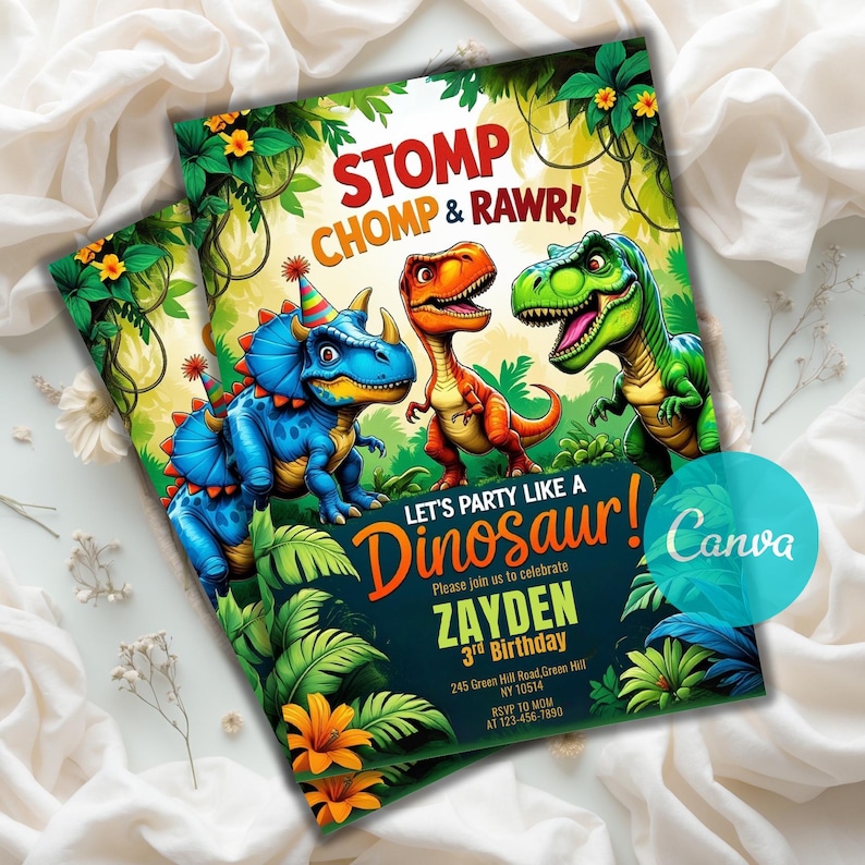 Invitation Template, Instant Download, EDITABLE TEMPLATE,Dino Boy birthday,Dinosaur Party Card,T Rex Birthday,T-rex party invite,Three rex birthday,Dinosaur Park Invite,Jurassic Birthday,Three rex,Dinosaur invitation,dinosaur invite