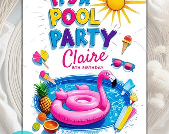 Pool Party Invitation, Editable Pool Birthday Invite, Printable Summer Swimming Any Age Birthday Party Invite, Editable Canva Template