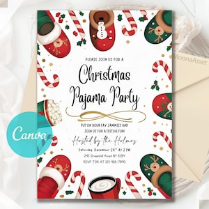 Christmas Pajama Party Invitation, Pajama Invitation, Christmas Party Invite, Holiday Party Invite, Sleepover Party, Editable Canva Template