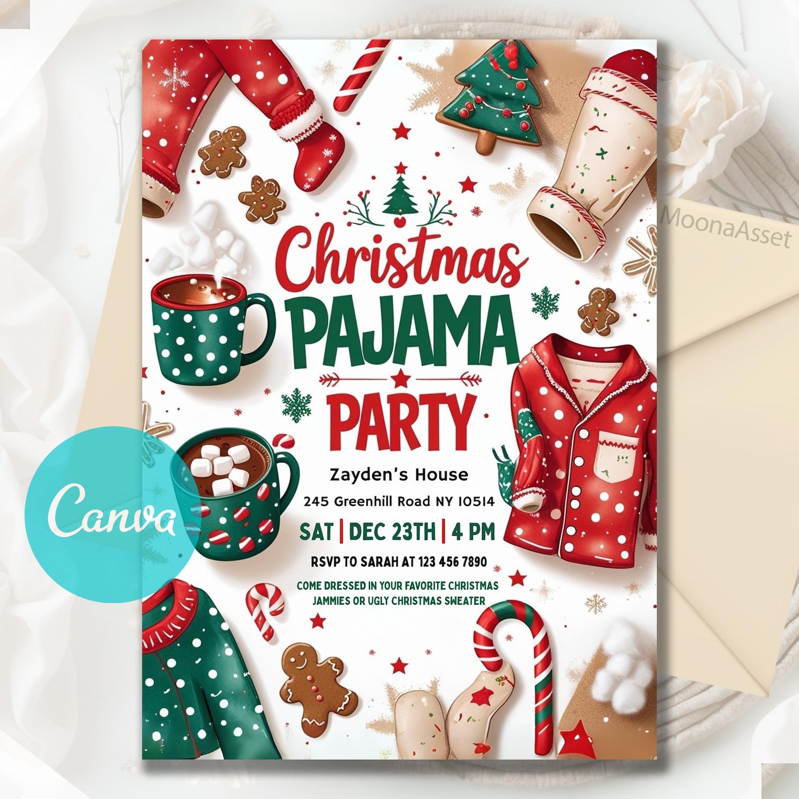 Christmas Pajama Party Invitation, Pajama Invitation, Christmas Party