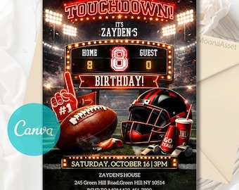 Editable Football Birthday Invitation, American Football Invitation, Sports Theme Style Party Invitation, Any Age, Printable Invite, Canva