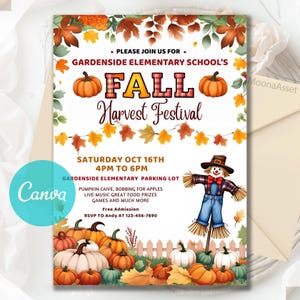 Herbstfest Einladung, Erntefest, Kirche Herbstfest einladen, Herbstparty Einladung, Herbstfest Flyer, bearbeitbare Canva Vorlage