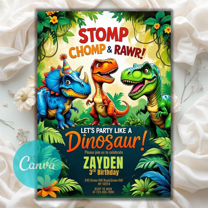 Invitation Template, Instant Download, EDITABLE TEMPLATE,Dino Boy birthday,Dinosaur Party Card,T Rex Birthday,T-rex party invite,Three rex birthday,Dinosaur Park Invite,Jurassic Birthday,Three rex,Dinosaur invitation,dinosaur invite