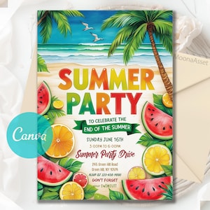Summer Party Invitation Template,End of Summer Party Invitation, Summer Party Flyer, Summer Invites, Summer Party, Canva Editable Template
