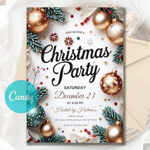 Christmas Party Invitation, Friendsmas Party, Gold Holiday Party Invite, Printable Template, Christmas Invitation, Editable Canva Template