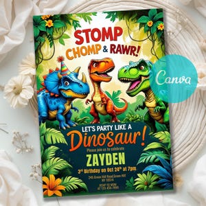 Invitation Template, Instant Download, EDITABLE TEMPLATE,Dino Boy birthday,Dinosaur Party Card,T Rex Birthday,T-rex party invite,Three rex birthday,Dinosaur Park Invite,Jurassic Birthday,Three rex,Dinosaur invitation,dinosaur invite