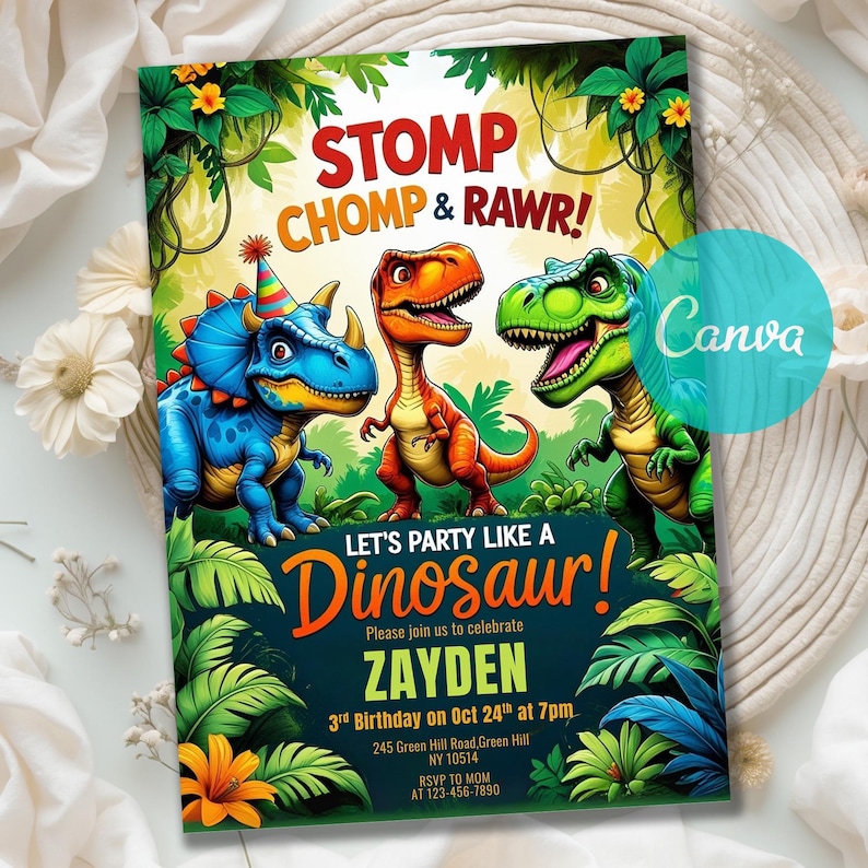 Invitation Template, Instant Download, EDITABLE TEMPLATE,Dino Boy birthday,Dinosaur Party Card,T Rex Birthday,T-rex party invite,Three rex birthday,Dinosaur Park Invite,Jurassic Birthday,Three rex,Dinosaur invitation,dinosaur invite