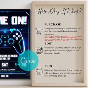 Birthday Invitation,Invitation for Boys,Canva video game,invitation template,Team Sports Template,Game Birthday Invite,One Year First,Gamer Party Invite,Level up Birthday,Video Game Birthday,Neon Gaming Invite, gamer truck party,game truck boy