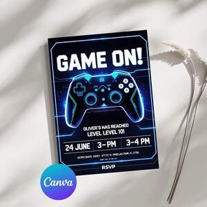 Birthday Invitation,Invitation for Boys,Canva video game,invitation template,Team Sports Template,Game Birthday Invite,One Year First,Gamer Party Invite,Level up Birthday,Video Game Birthday,Neon Gaming Invite, gamer truck party,game truck boy