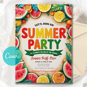 End of Summer Party Invitation Template, Summer Party Flyer, Summer Party Invitation, Summer Invites, Summer Party, Canva Editable Template