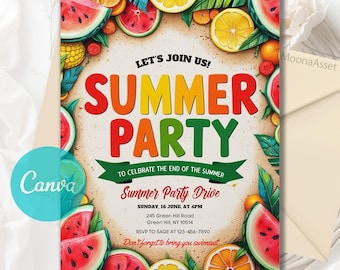 End of Summer Party Invitation Template, Summer Party Flyer, Summer Party Invitation, Summer Invites, Summer Party, Canva Editable Template