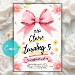 Cute Kitty Birthday Invitation, Birthday Invitation, Kitty Digital Birthday Invitation, Cute Pink Birthday Theme, Editable Canva Template