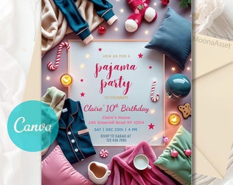 Winter Pajama Birthday Party Invitation, Girls Night Sleepover Invite, Pajama Invitation, Cozy Winter Party Invite, Editable Canva Template