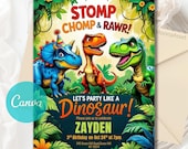 Editable Dinosaur Invitation, Dinosaur Birthday Party Invitation, T-Rex Party Invite, Dinosaur Birthday Invite, Editable Canva Template