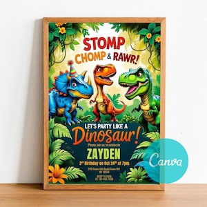 Invitation Template, Instant Download, EDITABLE TEMPLATE,Dino Boy birthday,Dinosaur Party Card,T Rex Birthday,T-rex party invite,Three rex birthday,Dinosaur Park Invite,Jurassic Birthday,Three rex,Dinosaur invitation,dinosaur invite