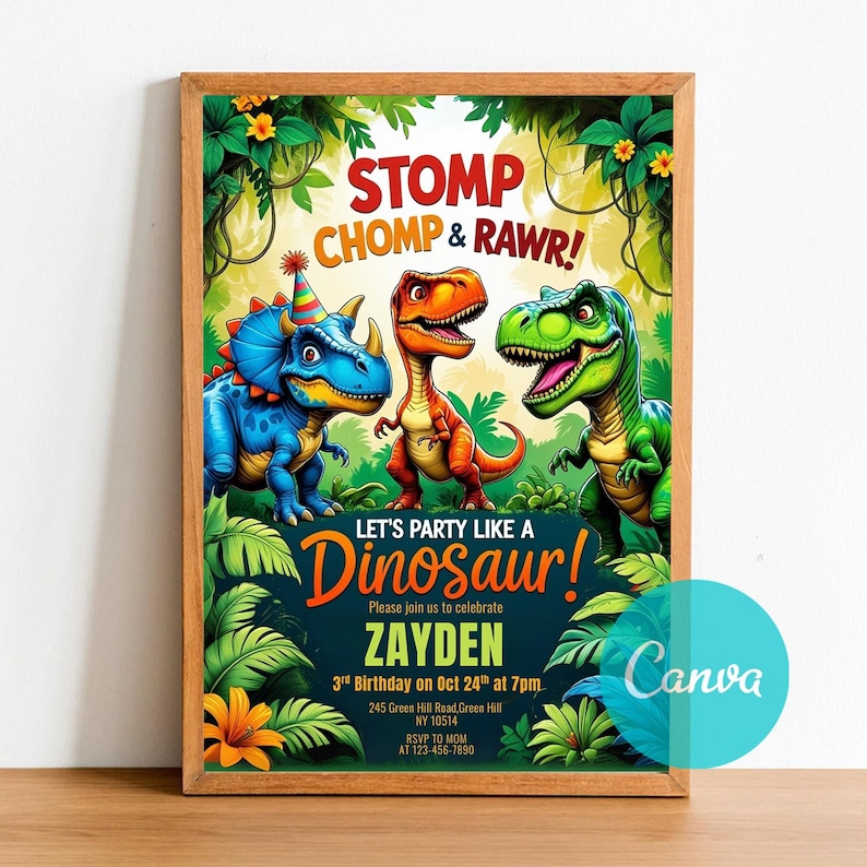 Invitation Template, Instant Download, EDITABLE TEMPLATE,Dino Boy birthday,Dinosaur Party Card,T Rex Birthday,T-rex party invite,Three rex birthday,Dinosaur Park Invite,Jurassic Birthday,Three rex,Dinosaur invitation,dinosaur invite