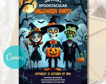 Halloween Party Invitation, Halloween Birthday Invitation, Spooky Pumpkin Theme, Halloween Ghost Invitation, Editable Canva Template